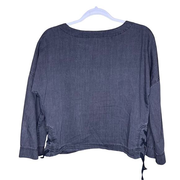 Madewell Womens Top Size XXS Black Long Sleeve Chambray V-Neck Pullover Casual - Picture 2 of 12